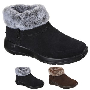 skechers suede zip ankle boot with faux fur