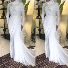 Muslim Wedding Dresses Chiffon Long Sleeves Mermaid Lace Appliques Bridal Gowns
