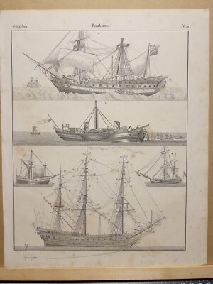 1833 SCHIFFBAU LINIENSCHIFF ANKER FREGATTE GALEONE ANTIQUARISCHE LITHOGRAPHIE