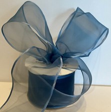 Offray Arabesque Wired Ribbon Sheer Satin Edge Deep Blue W 3 Inches 5 Yards