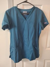Cherokee Work Wear 3 Pocket Dark Teal Slimming Scrub Top Size M