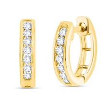 Women Men Iced Cz Channel Set 14K Gold 925 Sterling Silver Huggie Hoop Earrings