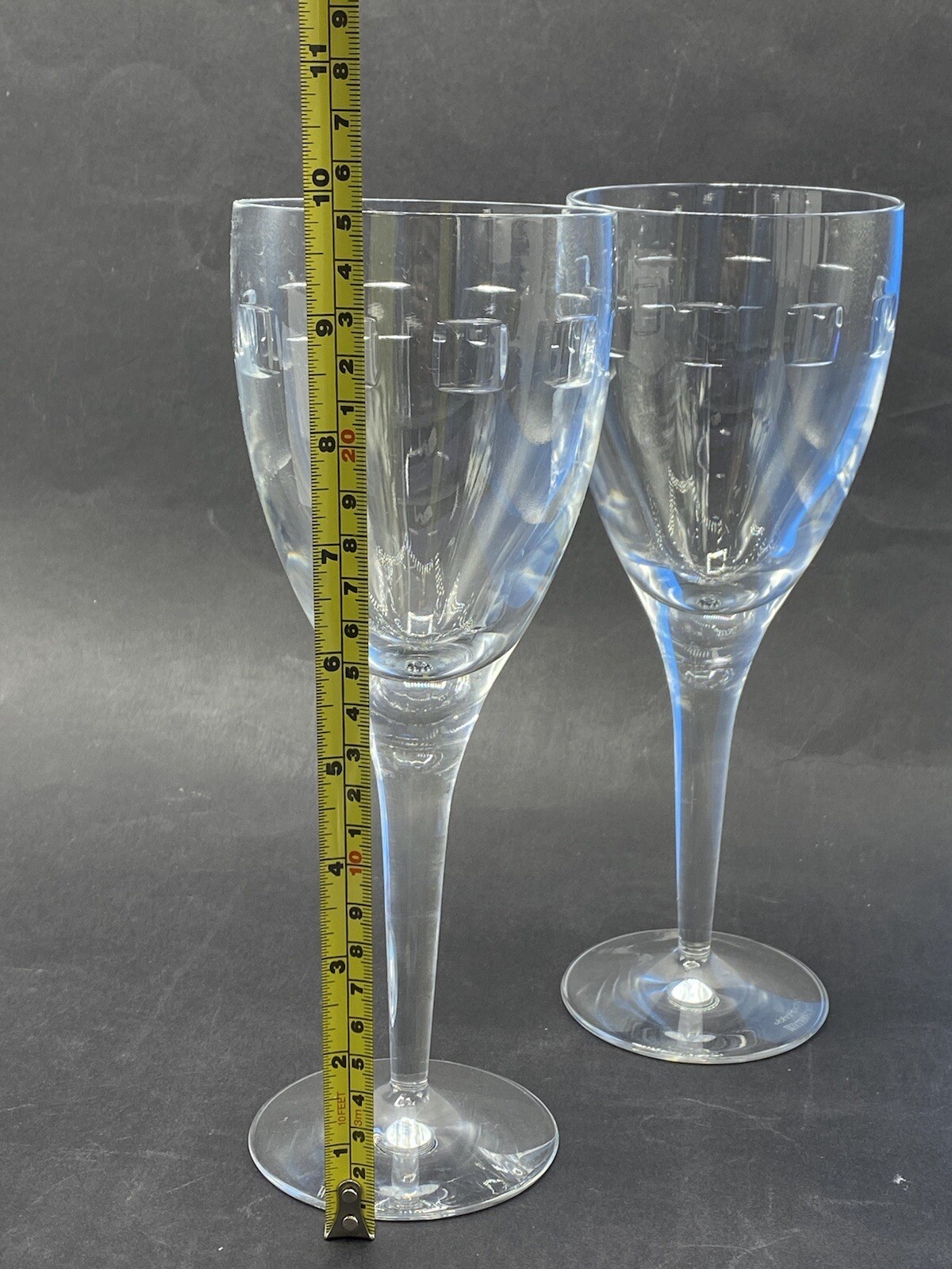John Rocha Waterford Crystal Geo Cut Rare Pair Of 25cm Wine Goblet