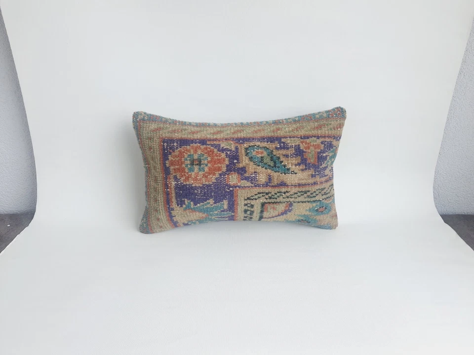 Rug Pillow Cover Turkish Handwoven Oriental Carpet Pillow 12x20 in - Image 2 of 4