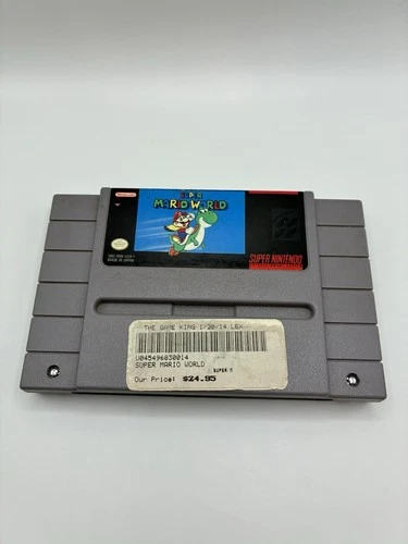 Super Mario World (SNES, 1991) Sticker On Front And Cartridge Discoloration