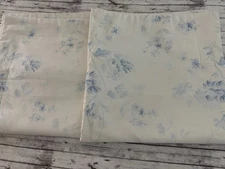 Vintage Flower Decorative PAIR Cotton EURO Pillow Covers Shams Blue Ivory 24”