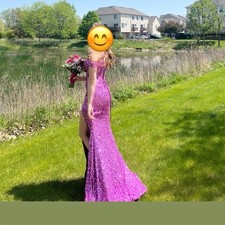 Purple Sequin Off-Shoulder Mermaid Formal Dress Sweetheart Neck Slit Long