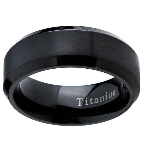 Black Titanium Ring Men's Brushed Wedding Band, Comfort Fit, 8mm Sizes 7 to 15 - Picture 3 of 6