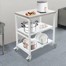 3 Tiers Foldable Rolling Cart Kitchen Camping Grill Table Cart Pizza Oven Stand