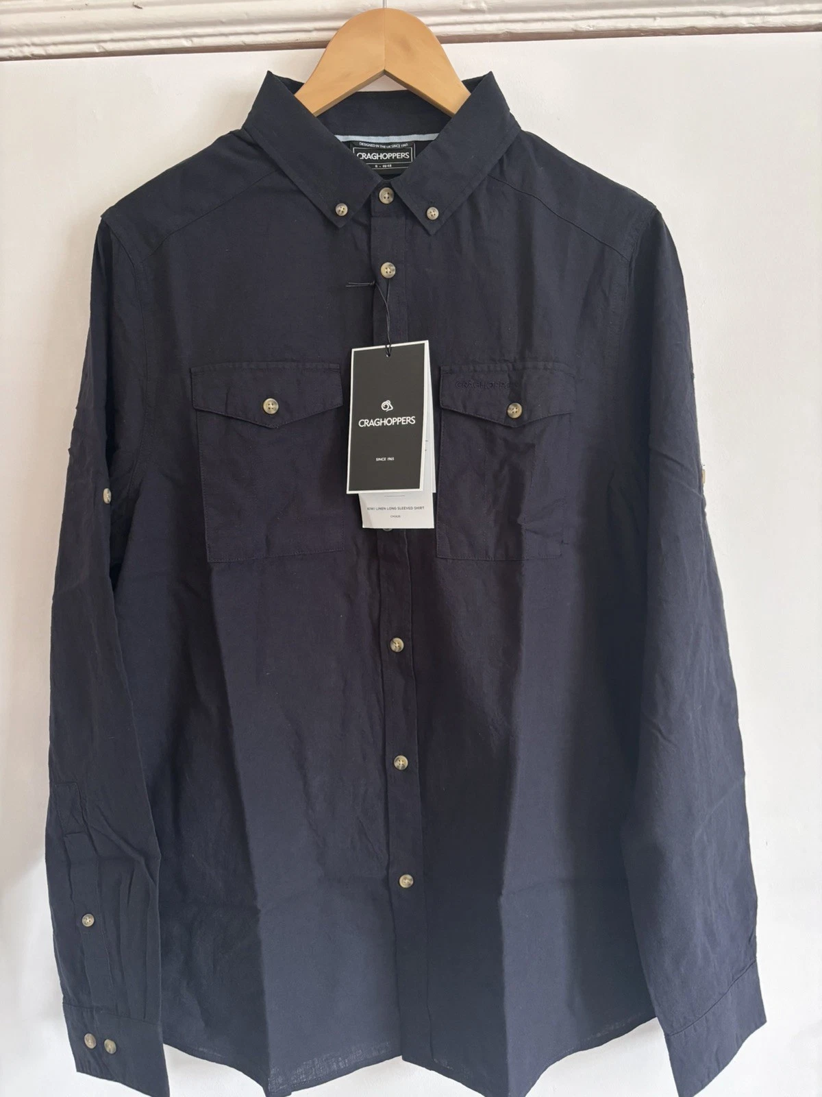 Craghoppers Linen Blend Kiwi Shirt Long Sleeve Blue Utility Outdoor Hiking Small