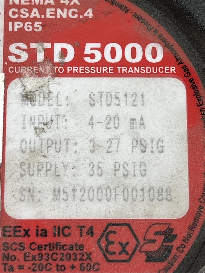 Transductor de presión STD5000 STD5121 Thermo Fisher 3-27 PSIG | USADO | Vendedor de EE. UU. Foto 2 de 4