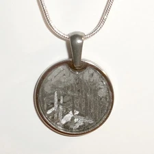 Meteorite Pendant & 20" Sterling Chain Sliced Genuine Aletai Space Rock Necklace