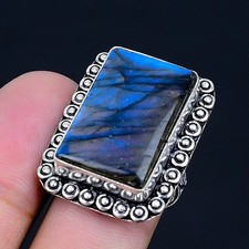 Labradorite 925 Silver Plated Handmade Ring of US Size 6.5