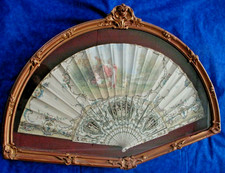 Antique French Hand Paint Fan Carve Superb Detail  Cond. 1800s France In Case