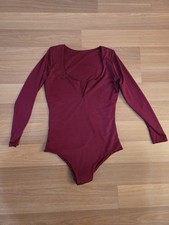 Womens Long Sleeve Red Bodysuit with Wired V Neck Detail
