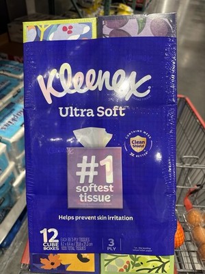 Kleenex Ultra Soft 3-Ply White Floral Cube Tissue Boxes 12-Pack