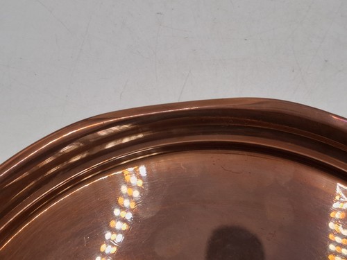 Solid Copper Serving Tray Round Drinks Tray Arts and Crafts Style Vintage 11.5 " - Picture 6 of 14