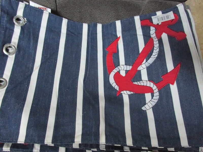 ""RED ANCHORS OR STRIPED DENIM - TABLE RUNNER ++ PLACEMATS"" NWT