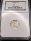 🔥1955-S ROOSEVELT SILVER DIME NGC SLABBED MS67 🔥