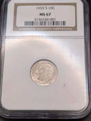 🔥1955-S ROOSEVELT SILVER DIME NGC SLABBED MS67 🔥