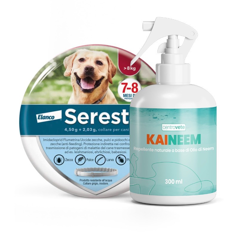 Kit Antiparassitario Seresto >8kg e Spray Olio di Neem Kaineem 300ml