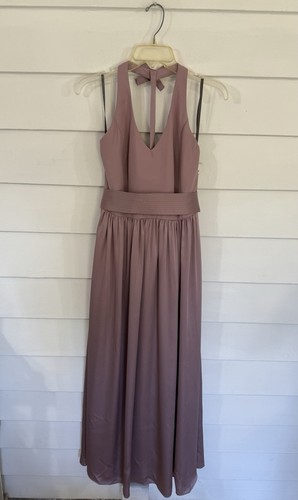 NWD VERA WANG WHITE Size 6 V-Neck Halter Maxi Dress Gown Satin Charmeuse Blush - Picture 5 of 15