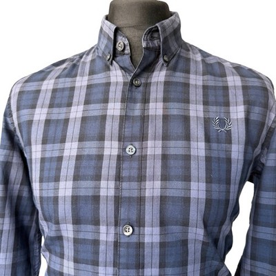 FRED PERRY Hemd Herren MEDIUM (40'') Langarm grau kariert