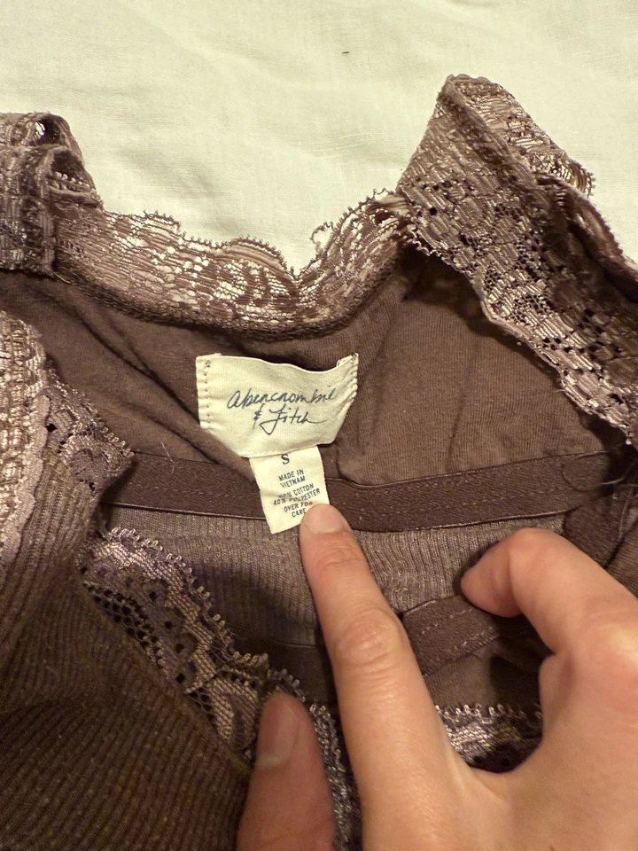Camiseta sin mangas vintage Y2K años 2000 Abercrombie and Fitch encaje marrón talla S Foto 3 de 4