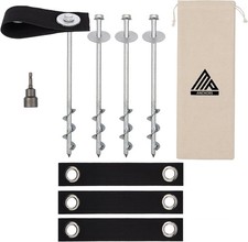 Trampoline Anchors Heavy Duty 12in Set with Straps Drill Bit