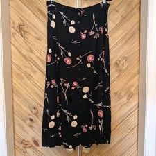 VTG Navy Floral Button Front Midi Skirt Large 90s Grunge Whimsigoth Cottagecore