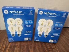 Lot Of 2! GE LED HD Refresh Daylight Light Bulbs, A19 Medium Base8.5 Watt, 4-Pk