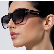 Women Flat Top Sunglasses Black Lens Street Wear Trendy Shades Outdoor Ladys New
