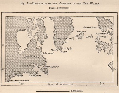 Entdeckungen der Nordmänner in der Neuen Welt. Nordamerika. Wikinger 1885 Karte