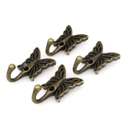 LXZ 4 PCs Vintage Antique Brass Butterfly Shaped Wall Hooks 
