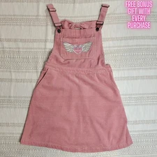 Hot Topic Pink Corduroy Heart Wings Overall Dress Size Small 