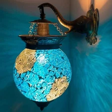 2Pack Wall Lights Fixture Mosaic Elephant Icy Blue Wall Lamp Vintage