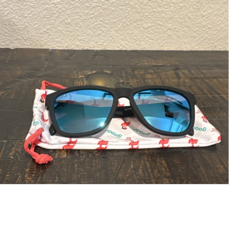 goodr Polarized Running Sunglasses Black Plastic Frame Blue Mirrored + Pouch
