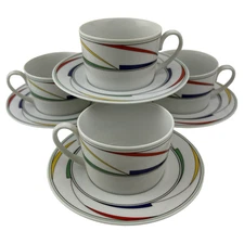 International China Flash Cups and Saucers Set of 4 Rhythm VTG Multi-Color Japan
