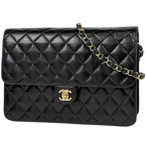 Chanel Matelasse Single Flap Chain CC Mark Leather Black Shoulder Bag #BS5371