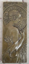 Antique Style Art Nouveau Sculpted Bronze Bas Relief Plaque Semi-Nude, France