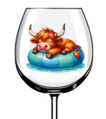 12x bunte Sommer Hochland Kuh Vinyl Aufkleber Abziehbild Becher Weinglas Flasche