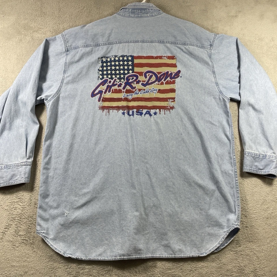 Git R Done Larry the Cable Guy Shirt Men 2XL Blue Denim Long Sleeve Button Down - Image 2 of 4