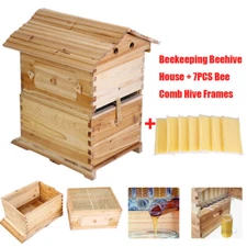 Wooden Beekeeping Beehive House Box + 7PCS Automatic Honey Bee Comb Hive Frame