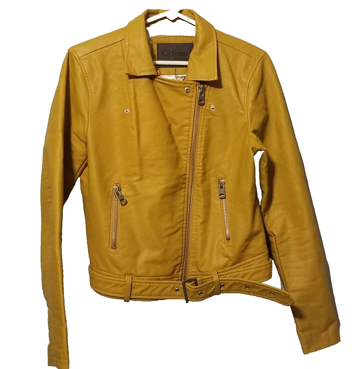 Mustard yellow faux leather cheap jacket