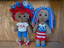American Pride Couple Crochet Dolls  9 Inch July 4 Independence Day USA