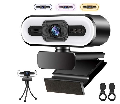 Muljexno Webcam 1080P HD, Webcam with Microphone and 3 Color Ring of Light - 第 1/10 張圖片