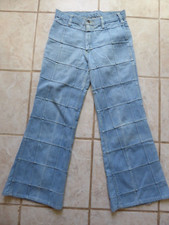 Vintage 70s Jeans Window Pane Patchwork Disco Flare Pants Hippie Branded Lion