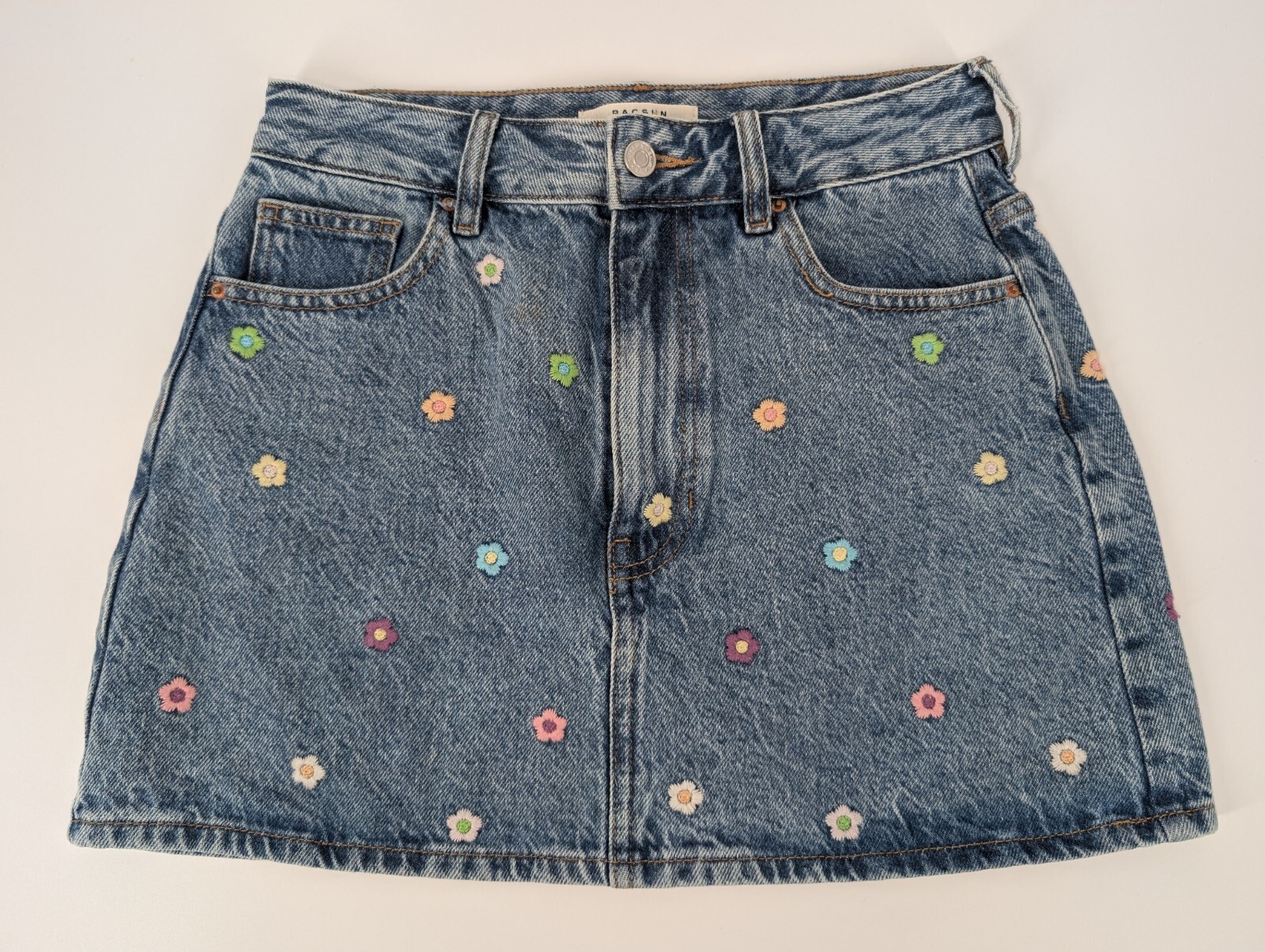 Pacsun Mini Skirt Women Size 27 Denim Blue Jean Floral Embroidered Short Y2K 90s-image