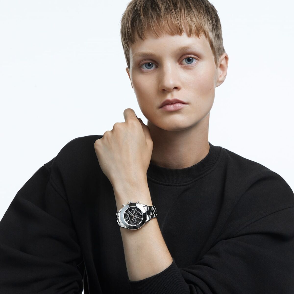 Swarovski Octea Lux Sport Watch Metal Bracelet, Black Swarovski Octea Lux Sport Watch Metal Bracelet, Black