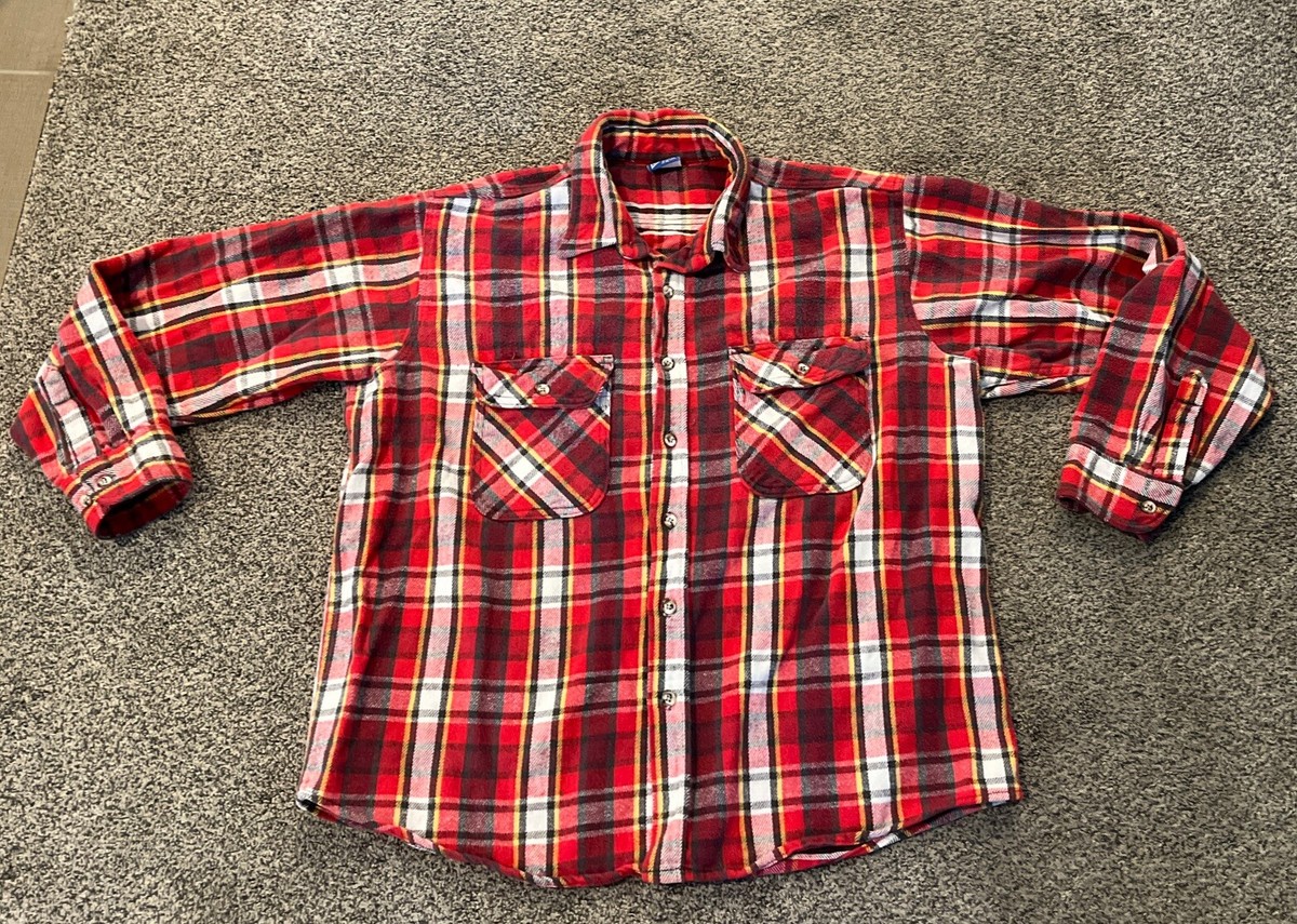 Vtg Mighty Mac Heavy Flannel Shirt Blue Red Plaid Mens XL Red 